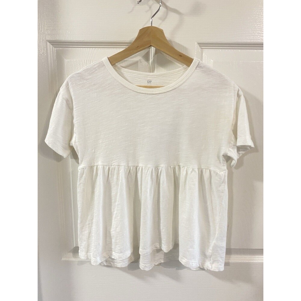 Gap Kids White 100% Organic Cotton Peplum Babydoll Top Size L Cottage Coquette